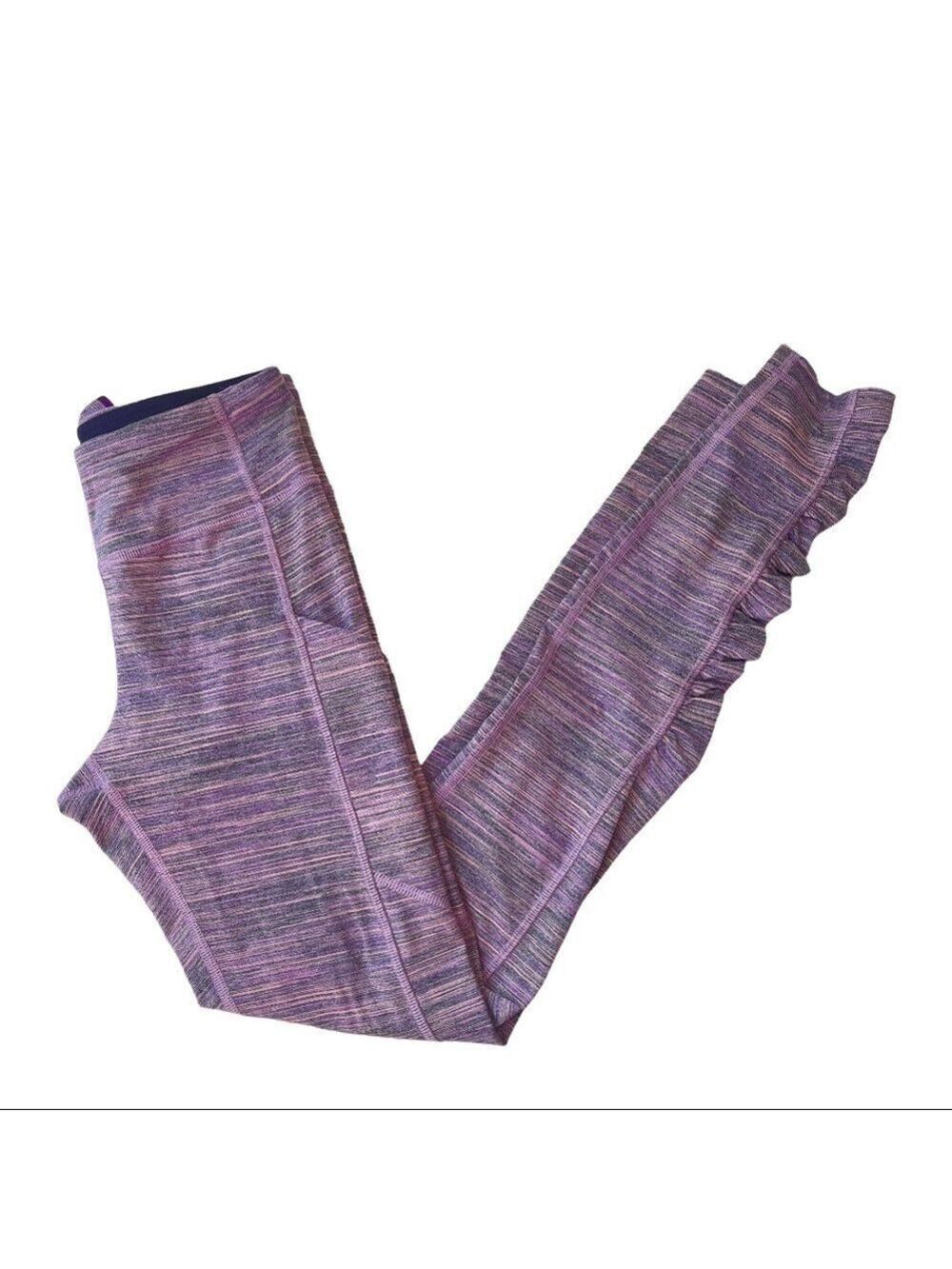 Lululemon Size 4 Purple Striped Skinny Side Back Pockets Yoga Leggings T…